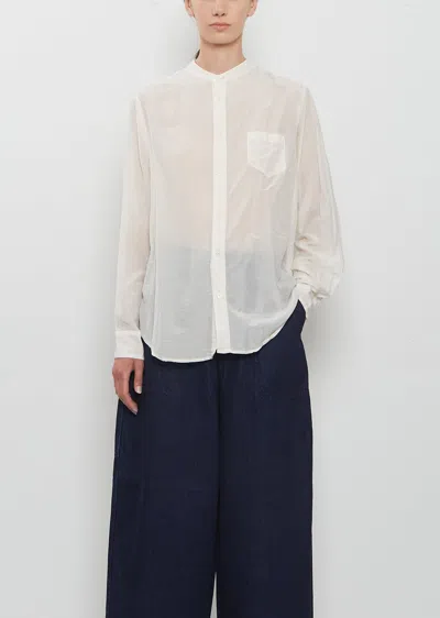 Pas De Calais Cotton Silk Lawn Band Collar Shirt In White
