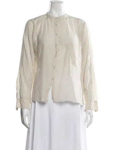 Pre-owned Pas De Calais Crew Neck Long Sleeve Button-up Top In Neutral