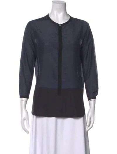 Pre-owned Pas De Calais Crew Neck Three-quarter Sleeve Blouse In Blue