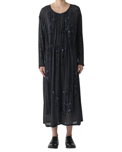 Pas De Calais Cymbidium Print Long Dress In Charcoal In Pink