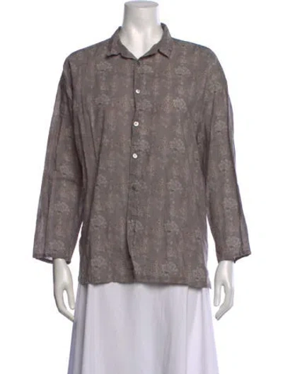 Pre-owned Pas De Calais Floral Print Long Sleeve Blouse In Grey