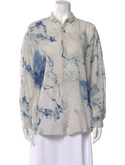 Pre-owned Pas De Calais Floral Print Long Sleeve Button-up Top In Blue