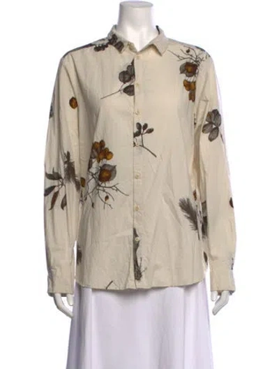 Pre-owned Pas De Calais Floral Print Long Sleeve Button-up Top In Neutrals