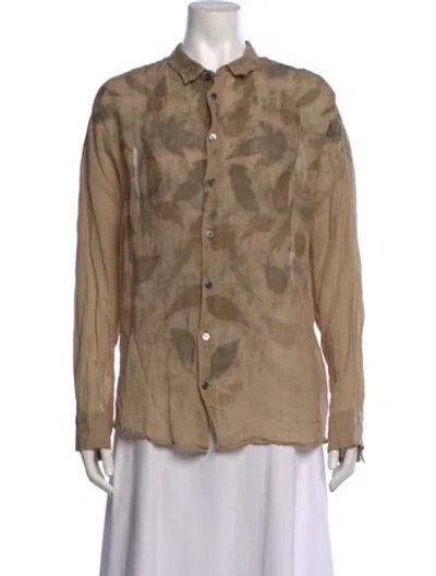 Pre-owned Pas De Calais Floral Print Long Sleeve Button-up Top W/ Tags In Neutrals