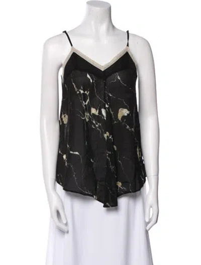 Pre-owned Pas De Calais Floral Print V-neck Top In Black