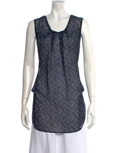 Pre-owned Pas De Calais Floral Print V-neck Top In Blue