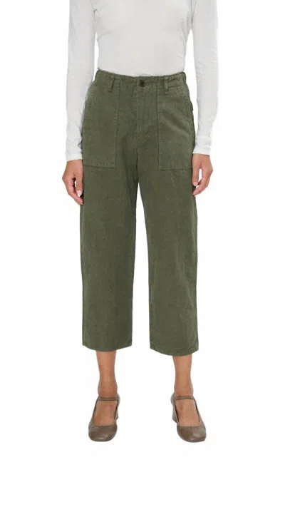 Pas De Calais High Thread Count Cotton Linen Baker Pants In Khaki In Green