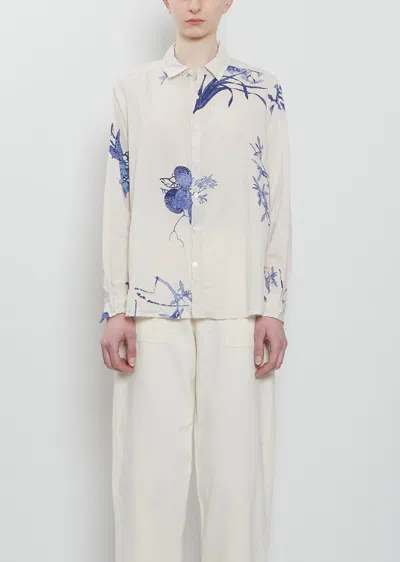 Pas De Calais Japonism Flower Cotton Shirt In White