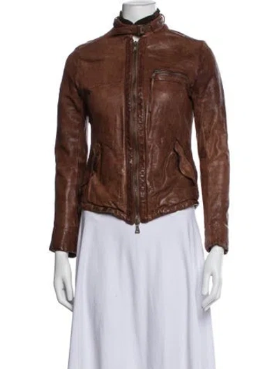 Pre-owned Pas De Calais Leather Biker Jacket In Brown