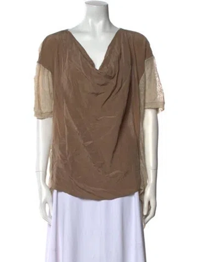 Pre-owned Pas De Calais Linen Cowl Neck Blouse In Neutral