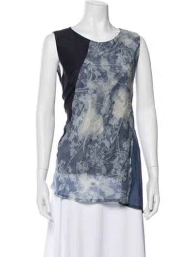 Pre-owned Pas De Calais Linen Floral Print Top In Multi