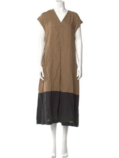 Pre-owned Pas De Calais Linen Long Dress In Brown