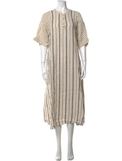 Pre-owned Pas De Calais Linen Long Dress In Neutrals