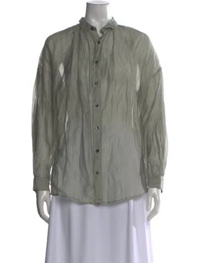 Pre-owned Pas De Calais Linen Long Sleeve Blouse In Green