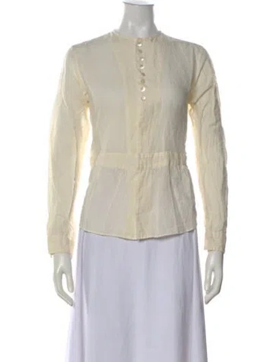 Pre-owned Pas De Calais Linen Long Sleeve Top In Neutral