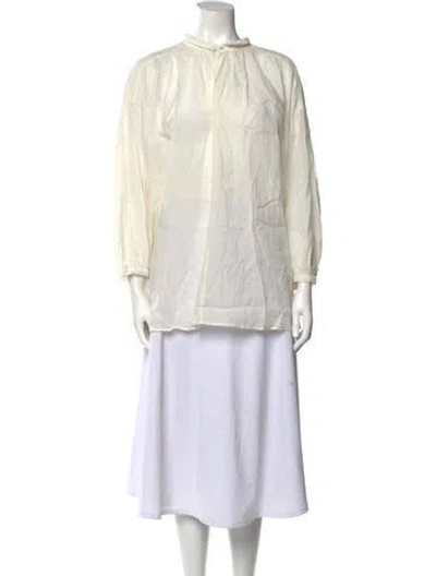 Pre-owned Pas De Calais Linen Mock Neck Tunic In White