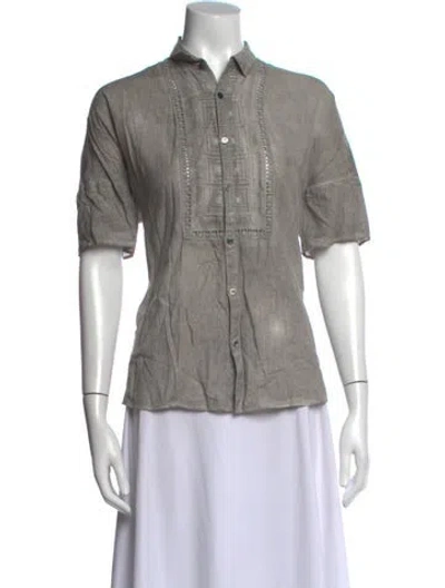 Pre-owned Pas De Calais Linen Short Sleeve Button-up Top In Gray