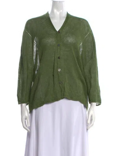 Pre-owned Pas De Calais Linen V-neck Sweater In Green