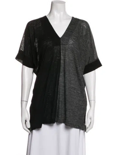 Pre-owned Pas De Calais Linen V-neck Top In Blue