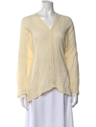 Pre-owned Pas De Calais Linen V-neck Top In Neutral