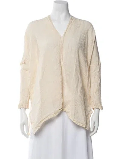 Pre-owned Pas De Calais Linen V-neck Top In Neutrals