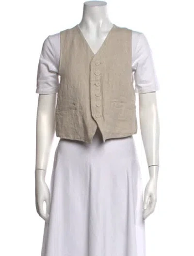 Pre-owned Pas De Calais Linen V-neck Top In Neutrals