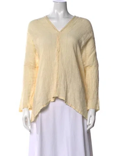 Pre-owned Pas De Calais Linen V-neck Top In Neutrals
