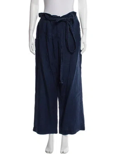 Pre-owned Pas De Calais Linen Wide Leg Pants In Blue