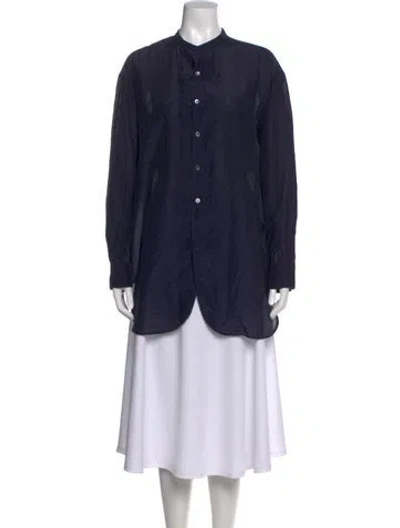 Pre-owned Pas De Calais Long Sleeve Button-up Top In Blue