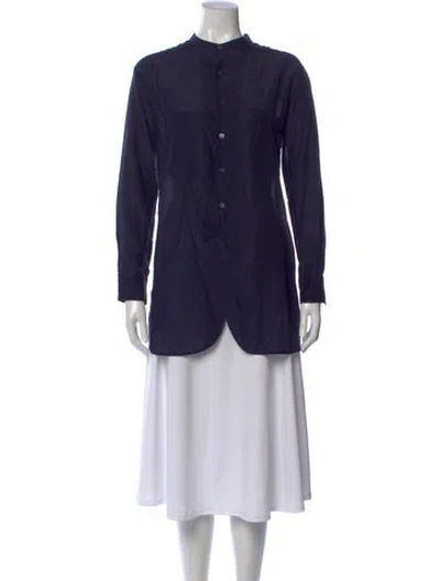 Pre-owned Pas De Calais Long Sleeve Button-up Top In Blue