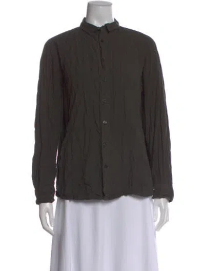 Pre-owned Pas De Calais Long Sleeve Button-up Top In Gray