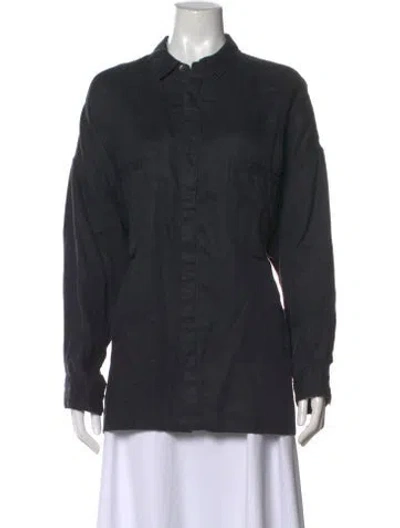 Pre-owned Pas De Calais Long Sleeve Button-up Top In Gray