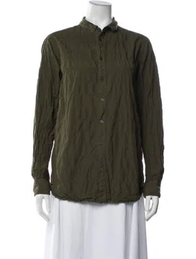 Pre-owned Pas De Calais Long Sleeve Button-up Top In Green