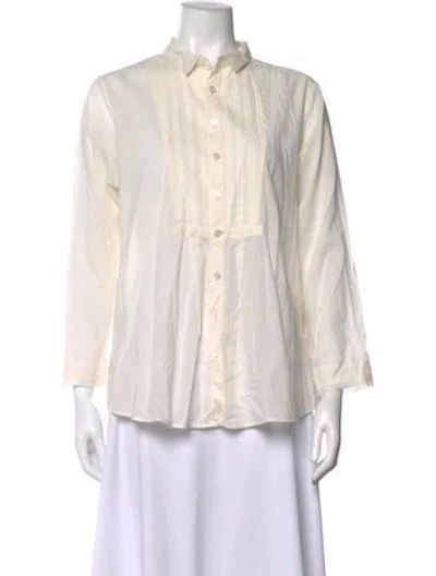 Pre-owned Pas De Calais Long Sleeve Button-up Top In White