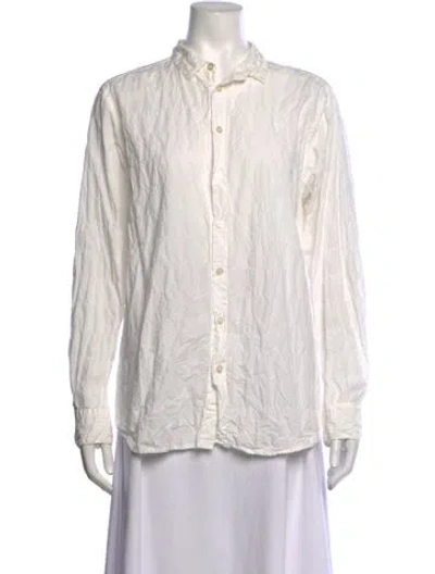 Pre-owned Pas De Calais Long Sleeve Button-up Top In White