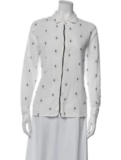 Pre-owned Pas De Calais Patterned Long Sleeve Button-up Top In White