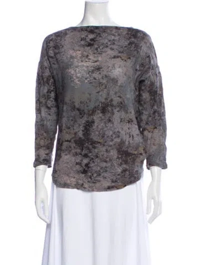 Pre-owned Pas De Calais Patterned Scoop Neck Top In Gray
