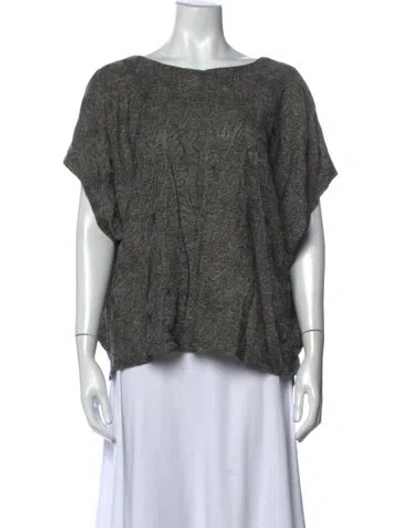 Pre-owned Pas De Calais Patterned Scoop Neck Top In Grey