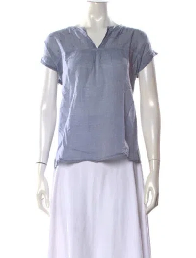 Pre-owned Pas De Calais Patterned V-neck Top In Blue