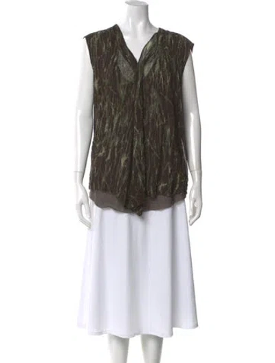 Pre-owned Pas De Calais Patterned V-neck Top In Green