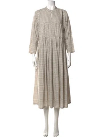 Pre-owned Pas De Calais Plaid Print Midi Length Dress In Neutrals