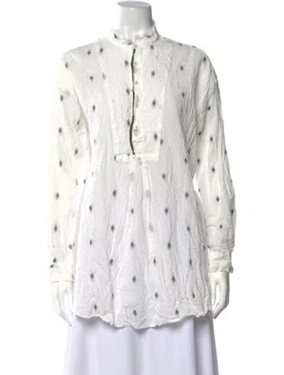 Pre-owned Pas De Calais Printed Long Sleeve Blouse In White