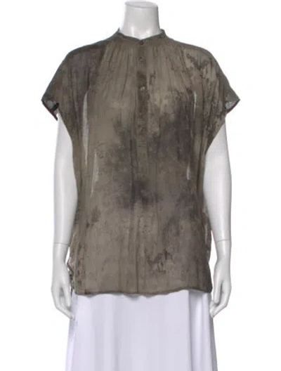 Pre-owned Pas De Calais Printed Short Sleeve Blouse In Gray