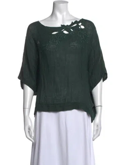 Pre-owned Pas De Calais Scoop Neck Short Sleeve Top In Green