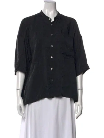 Pre-owned Pas De Calais Short Sleeve Button-up Top In Black