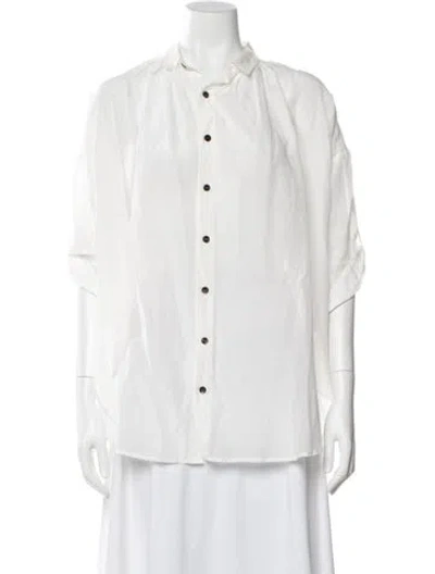 Pre-owned Pas De Calais Short Sleeve Button-up Top In White
