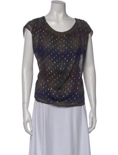 Pre-owned Pas De Calais Silk Plaid Print Top In Multi