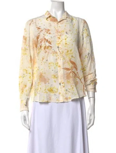 Pre-owned Pas De Calais Silk Printed Button-up Top In Neutrals