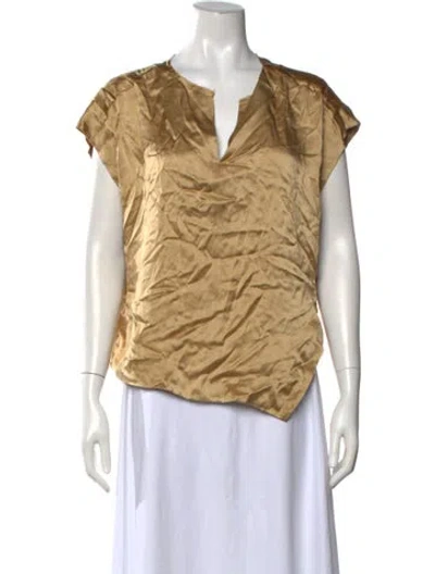Pre-owned Pas De Calais Silk V-neck Top In Neutrals