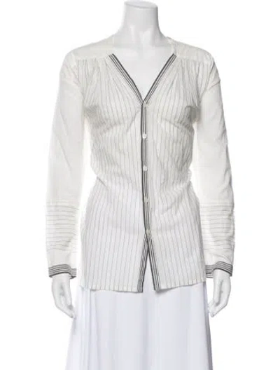 Pre-owned Pas De Calais Striped Long Sleeve Blouse In White
